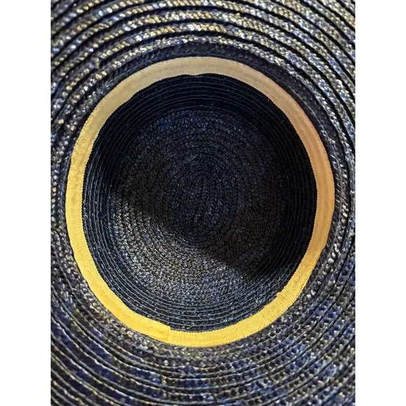 1980s Unbranded Navy Straw Sun Hat Vintage - Picture 5 of 5